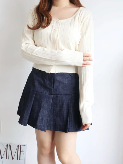 Soft Lace-Trim Eyelet Knit Cardigan(Cream)