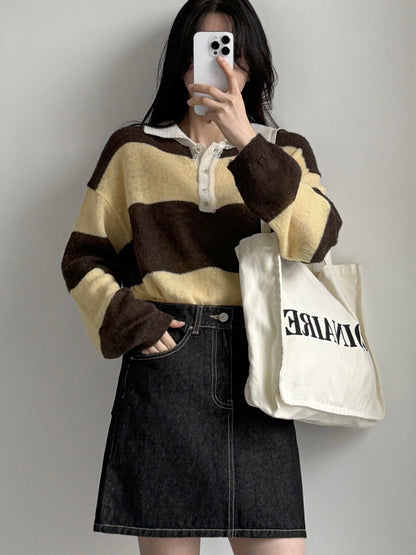 [20% Wool] Preppy Stripe Polo Sweater(5 colors)