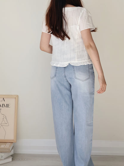 French Textured Jacquard Cotton Blouse(Ivory)
