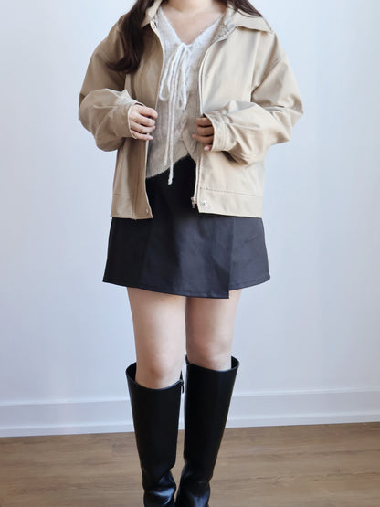 Earth-toned Windproof Zipper Jacket(Beige)