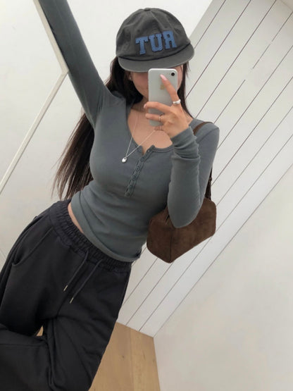 Henley Ribbed Cotton Top(5 colors)