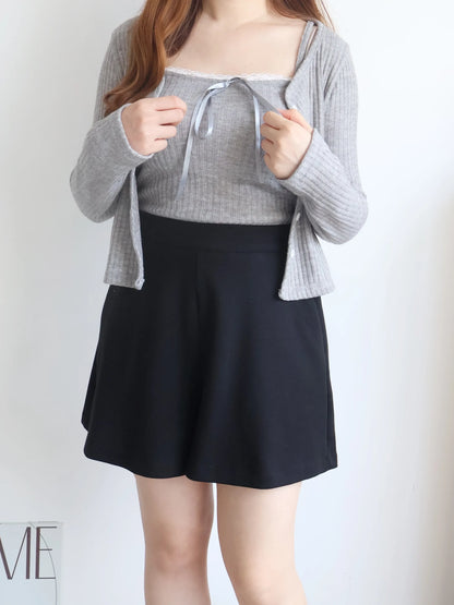 [2-Piece Set] Romantic Balletcore Lace Cami & Cardigan Set(Grey)