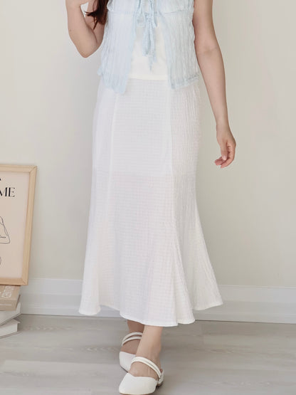[Wrinkle-Free] Elegant Crinkle Mermaid Midi Skirt(Ivory)