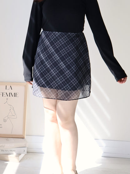 Autumn Plaid Chiffon A-Line Skirt(Charcoal)