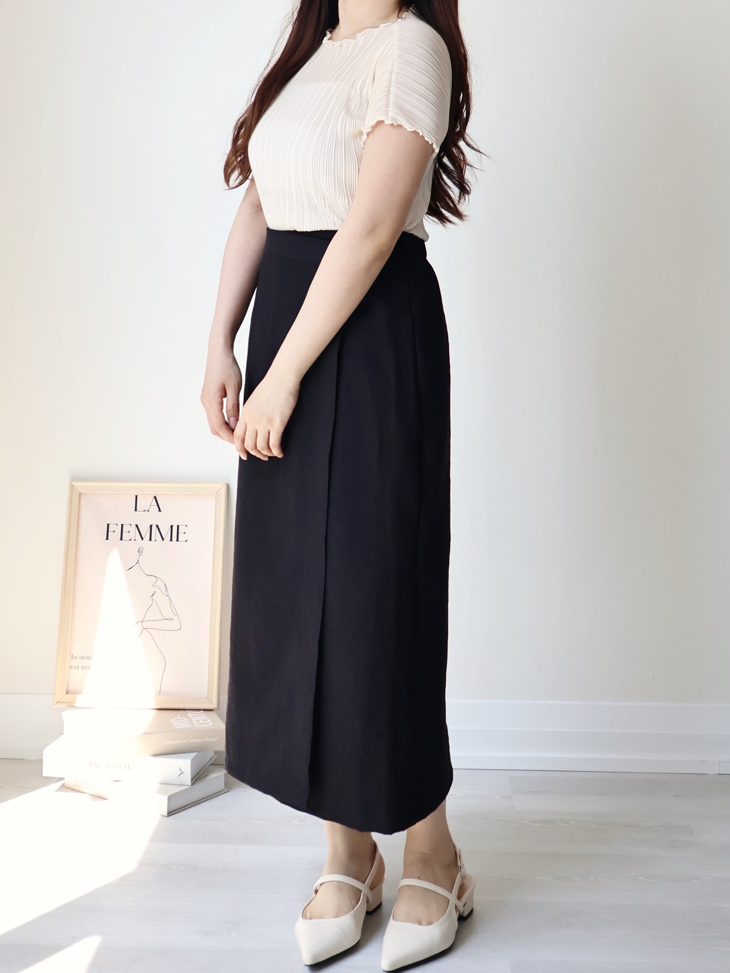 [Wrinkle-Free] Elegant Cool-Touch Vertical Pleat Top(Cream)
