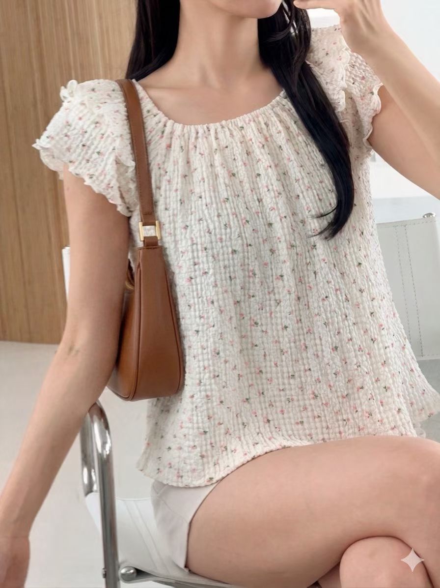 [Wrinkle-Free] 2-Way Flutter Sleeve Floral Blouse(2 Colors)