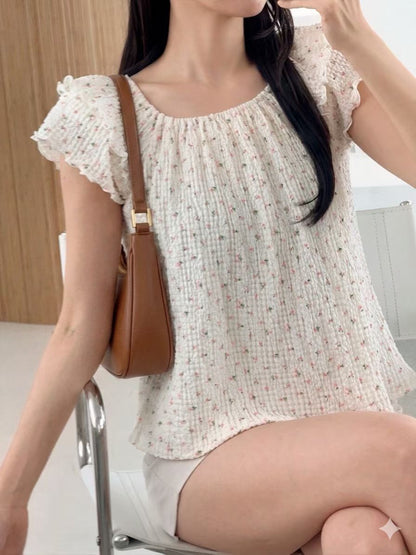 [Wrinkle-Free] 2-Way Flutter Sleeve Floral Blouse(2 Colors)