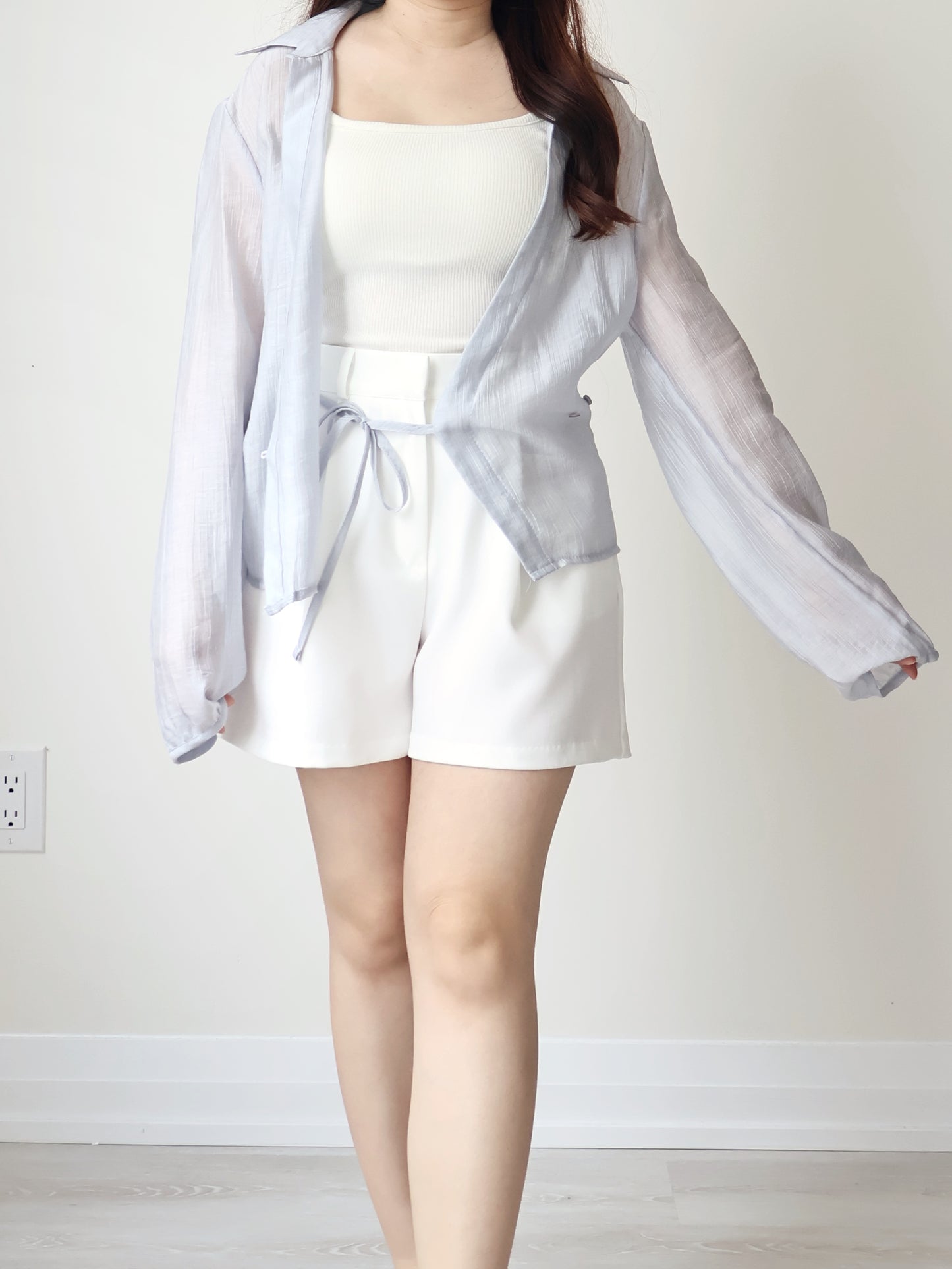 [Wrinkle-Free] French Wrap Misty Sheer Blouse(2 colors)