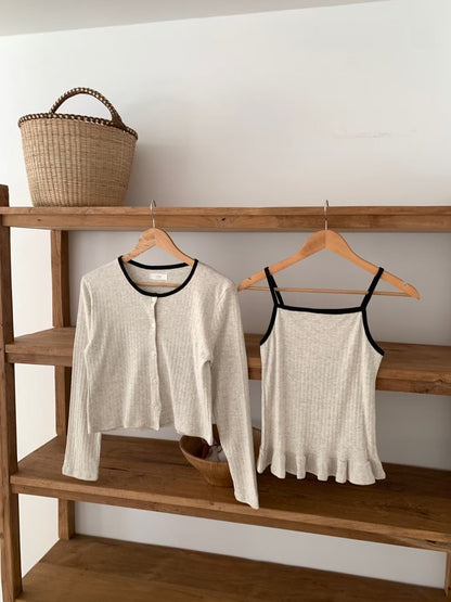 Sweet Piped Jacquard Ruffle 2-Piece Set(4 colors)