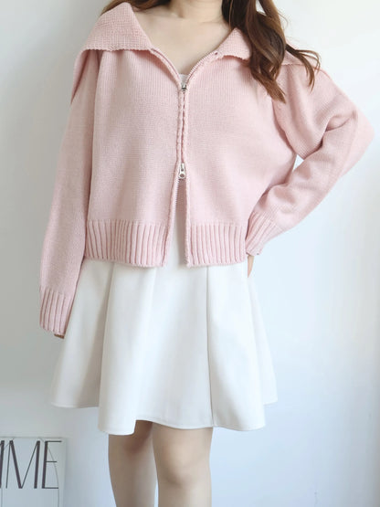 Sailor Collar Zip Cardigan(Pink)