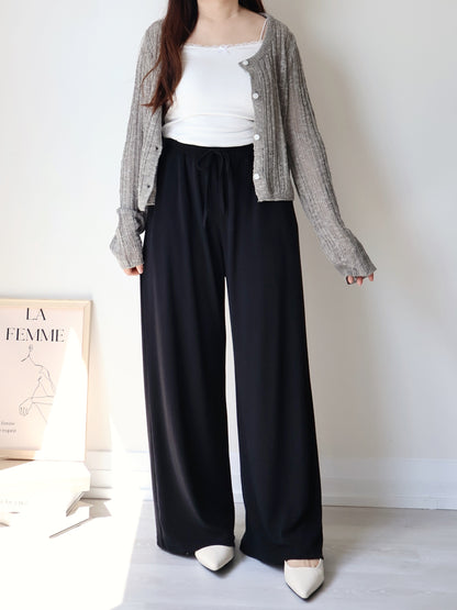 [2 Lengths] Cloud-Soft & Silk-Touch Cooling Wide-Leg Pants with Pockets(Black)