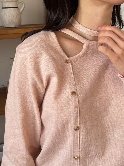 Romance Choker Slit Sweater(4 colors)