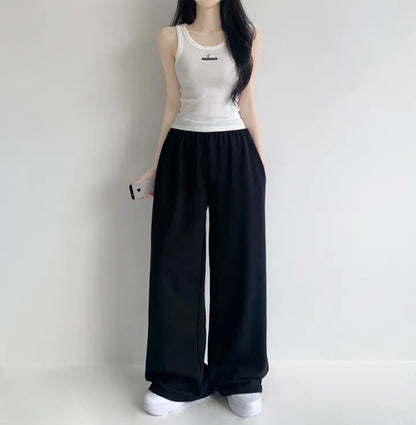 [3 Lengths] Everyday Relaxed Wide-Leg Cotton Pants with Pockets(Black)