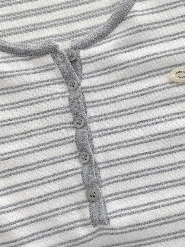 Parisian Striped Henley Knit Top(4 colors)