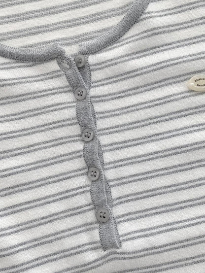 Parisian Striped Henley Knit Top(4 colors)