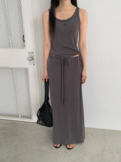 Summer Daily Elastic String Flowy Maxi A-Line Skirt(4 colors)