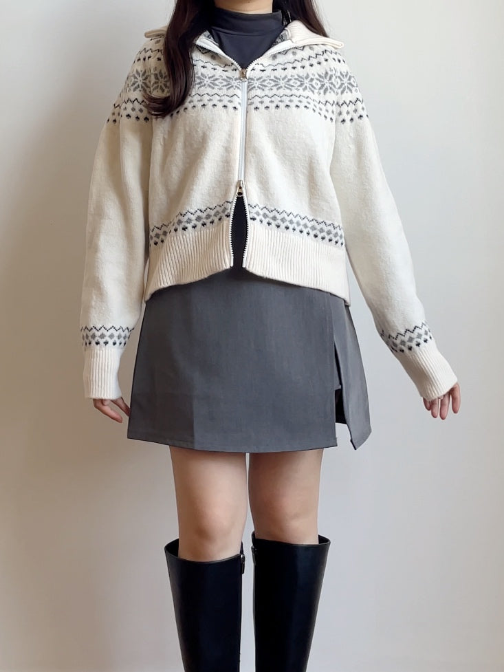 [2-WAYS] Nordic Style Snowflake Knit Zipper Jacket
