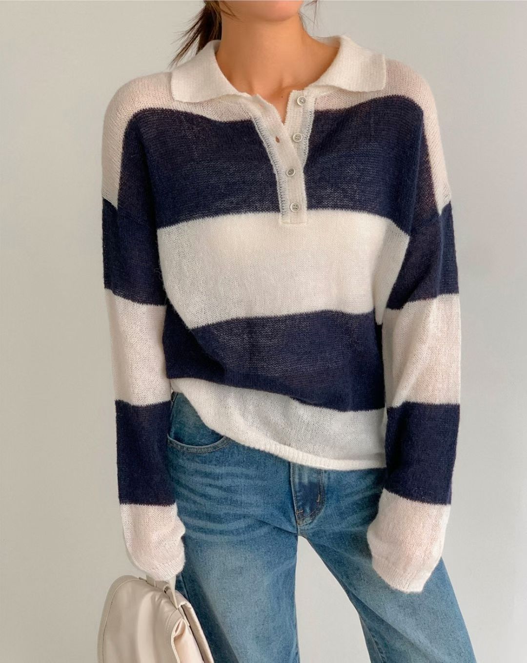 [20% Wool] Preppy Stripe Polo Sweater(5 colors)