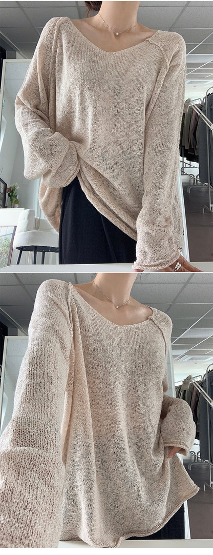 Boat Neck Strap Loose Fit Knit Top(4 colors)