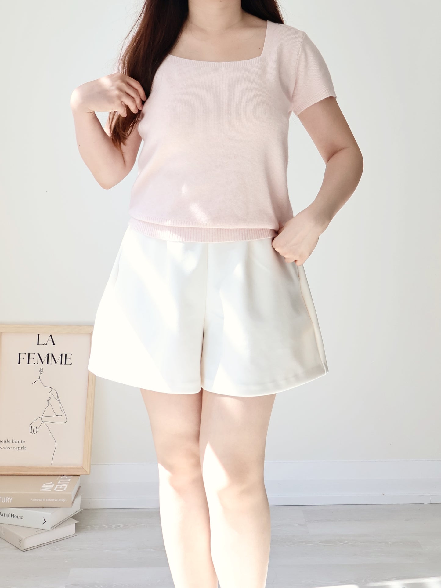 Cozy Marshmallow Square-Neck Knit Top(Peach)