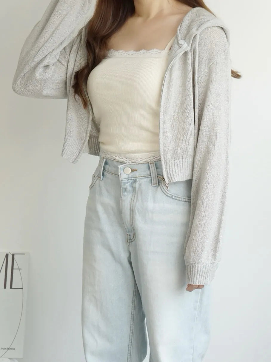 [3-WAYS] Sporty Hooded Zip Knit Cardigan(Grey)