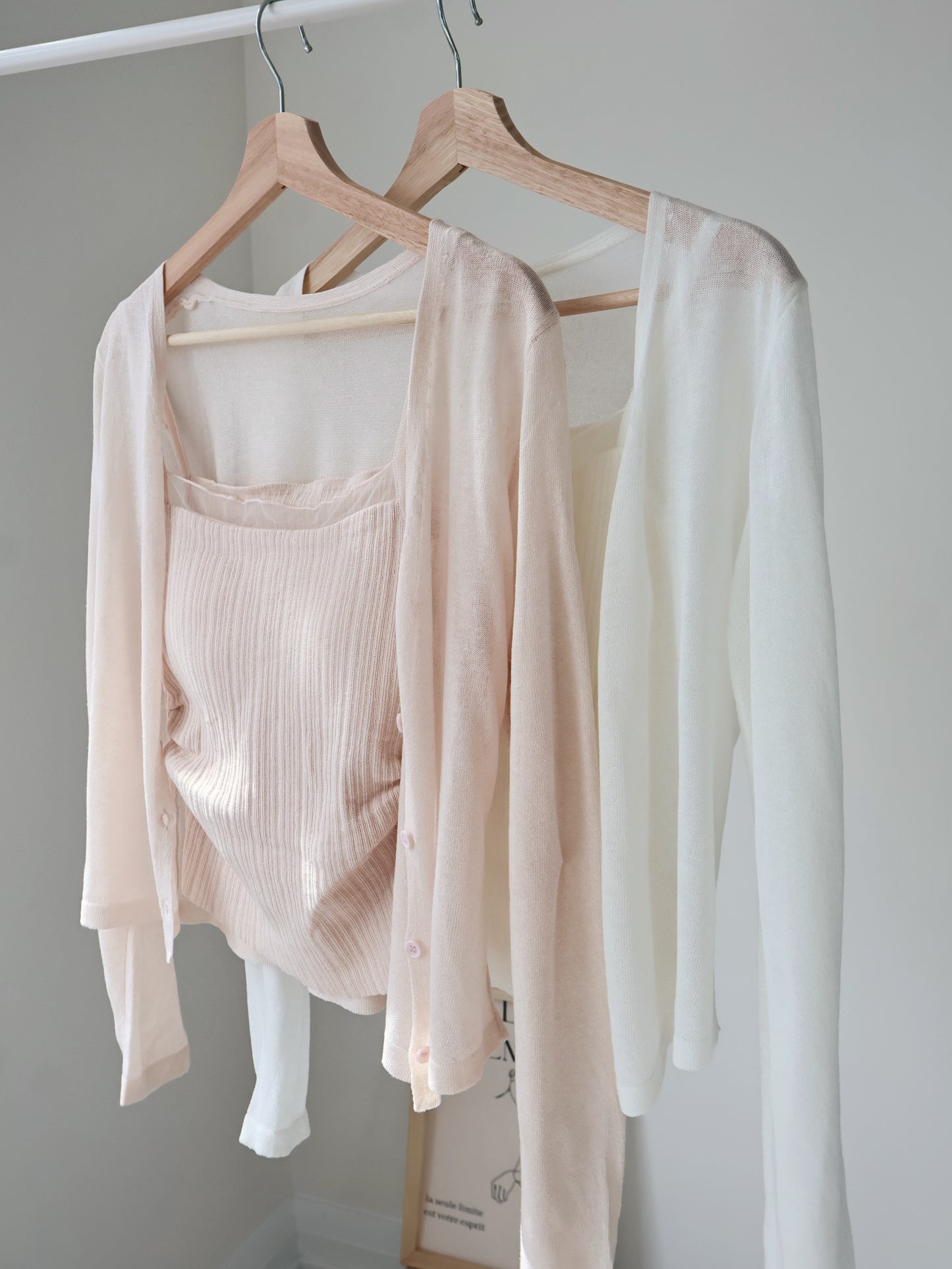 Romantic Sheer Trim Bra Top + Airy Tencel Cardigan(Peach)