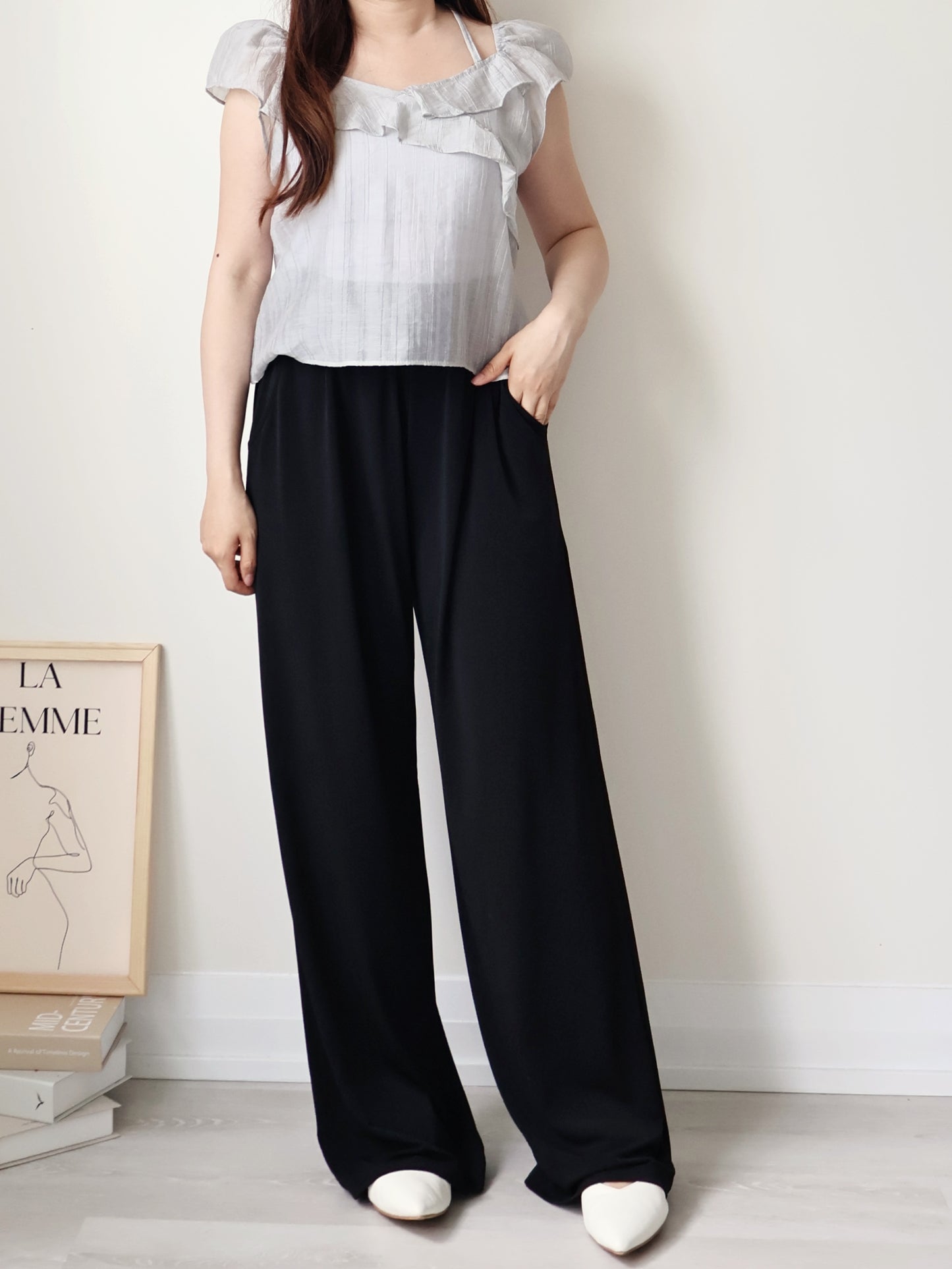 [Wrinkle-Free] Cooling Flowy Dual-Pocket Wide-Leg Pants(Black)