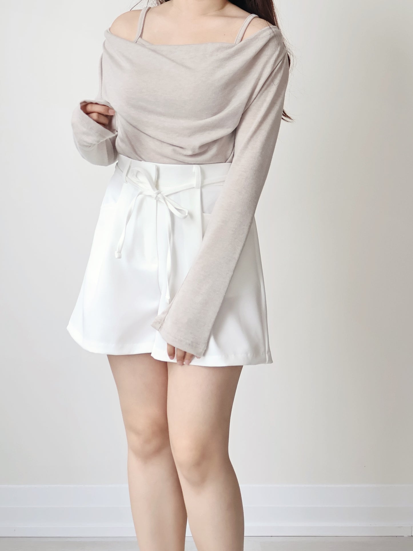 2-Way Silky Smooth Faxu Layered Top(Beige)