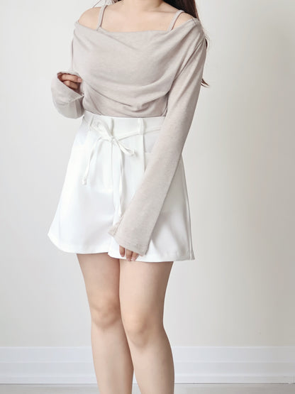 2-Way Silky Smooth Faxu Layered Top(Beige)