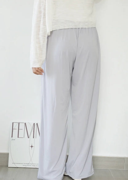Airy Matte Breathable Wide-Leg Pants with Pockets(Greyish blue)