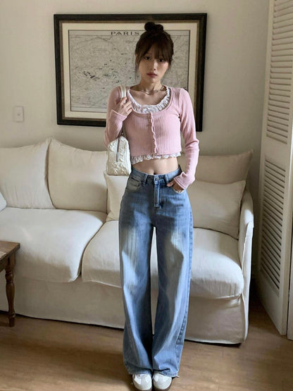 Balletcore Lace Faux-Layer Cropped Top(3 colors)