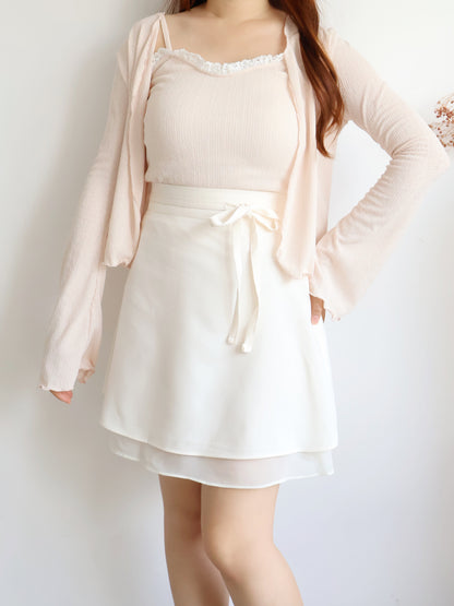 Pastel Lace-trim Cami & Cardigan 2-Piece Set(Peach)