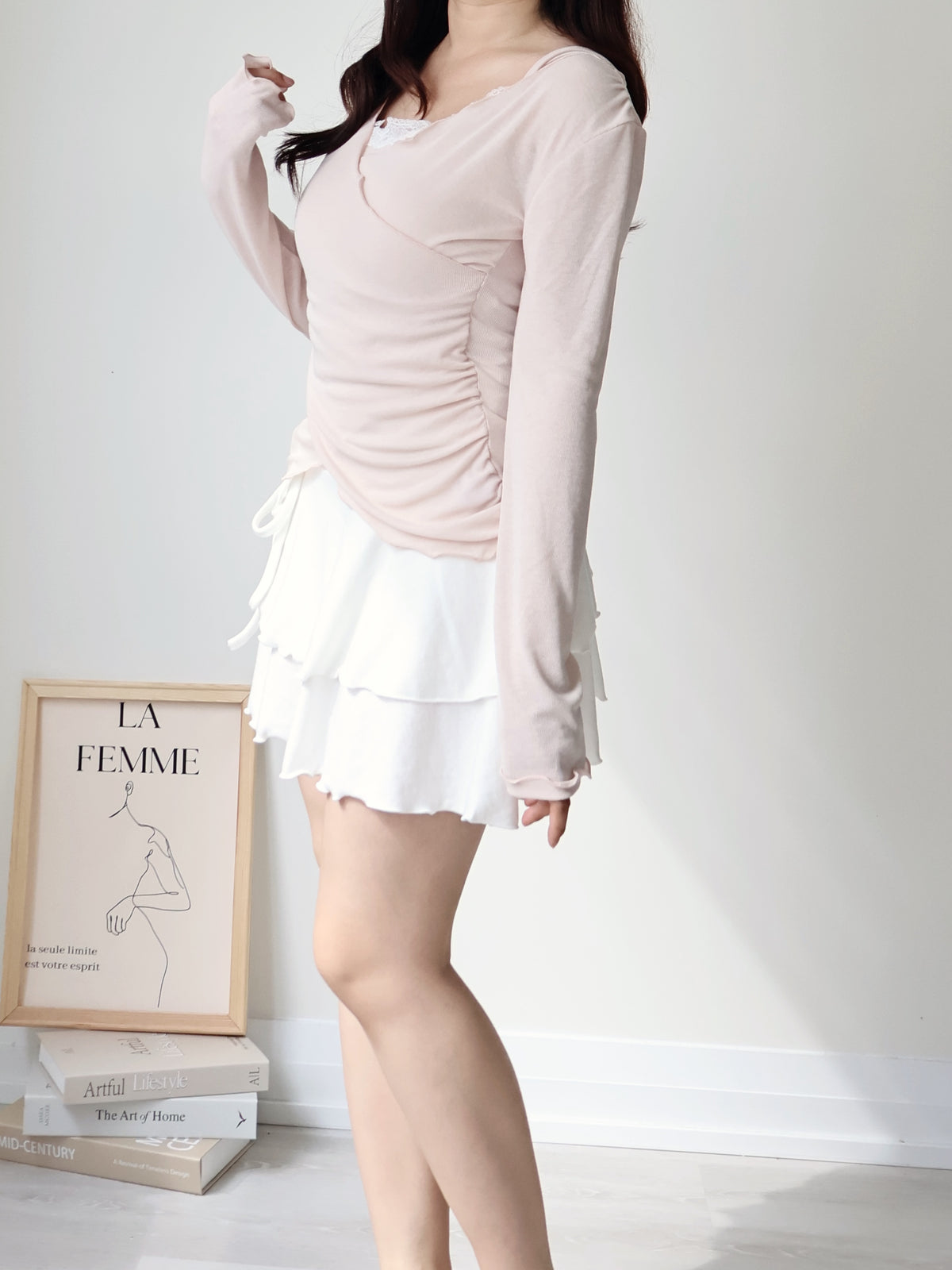 Romantic Lace Layered 2-Way Top(Peach)