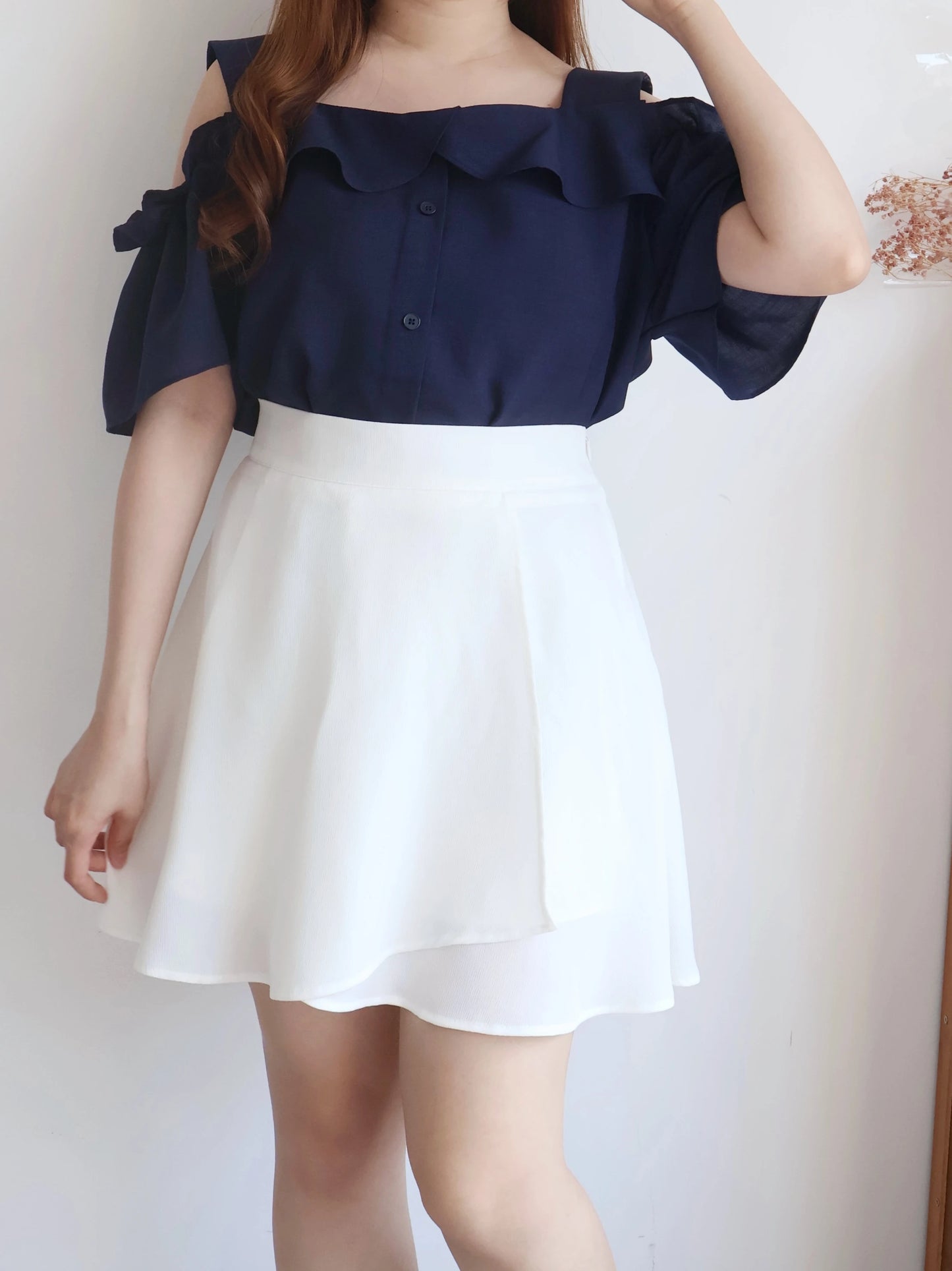 Lightweight Tulip Wrap Chiffon A-Line Mini Skirt(Ivory)