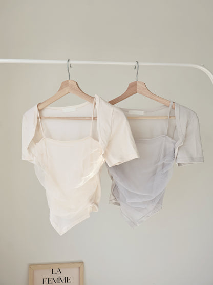 Ethereal Sheer Double-Strap Layering Top(Light Grey)