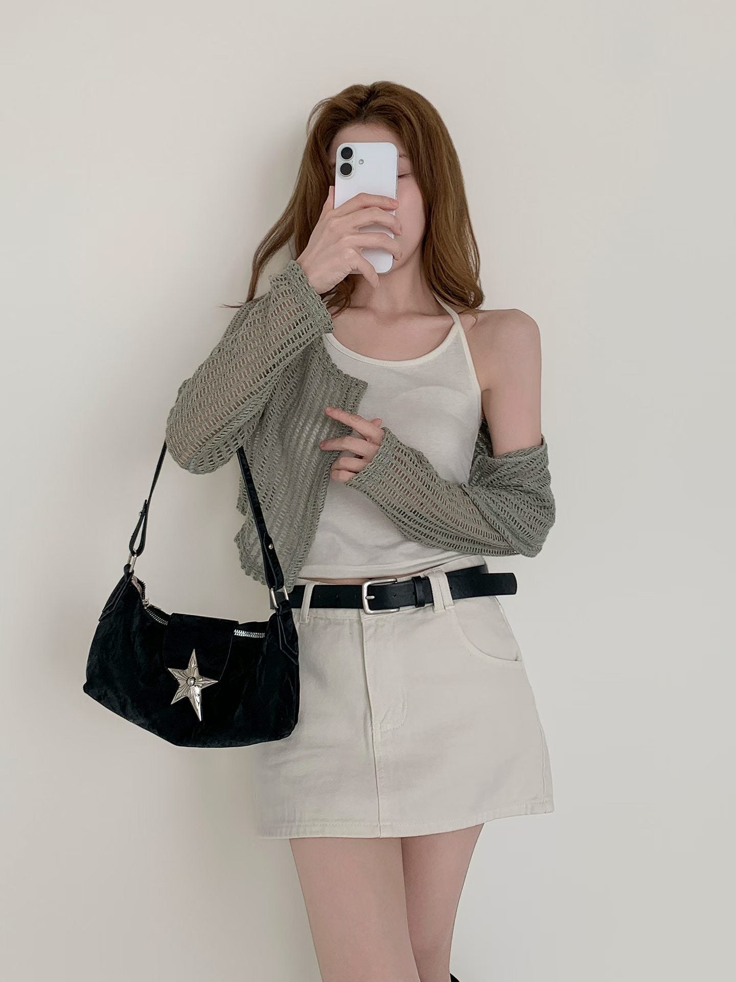 Casual Mesh Knit Cover-Up + Halter Cami 2-Piece Set(3 colors)