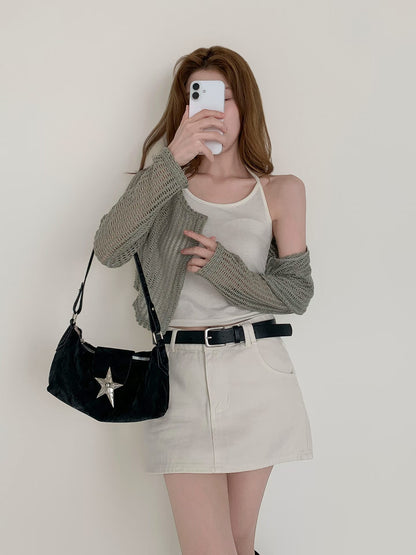 Casual Mesh Knit Cover-Up + Halter Cami 2-Piece Set(3 colors)