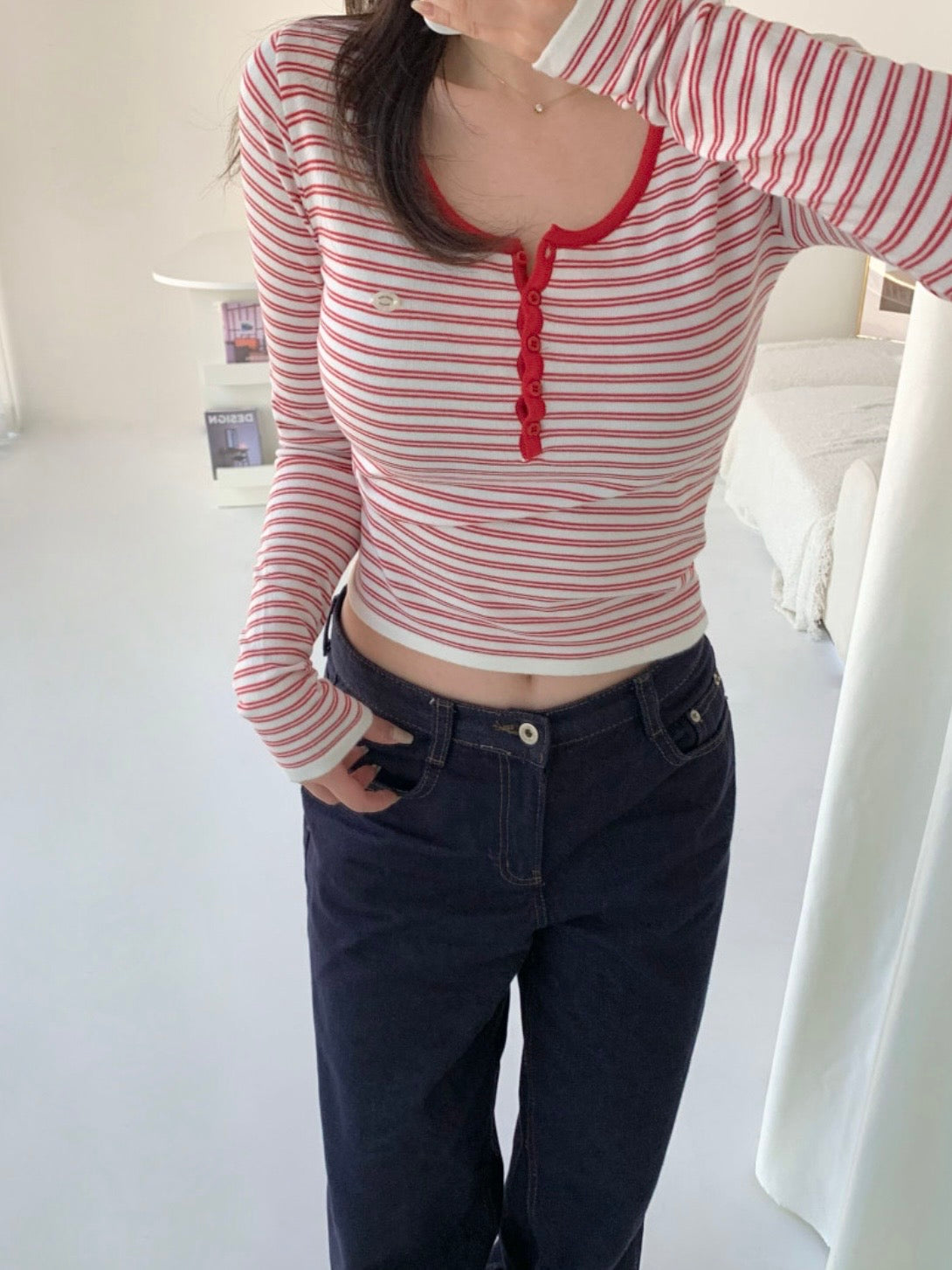 Parisian Striped Henley Knit Top(4 colors)