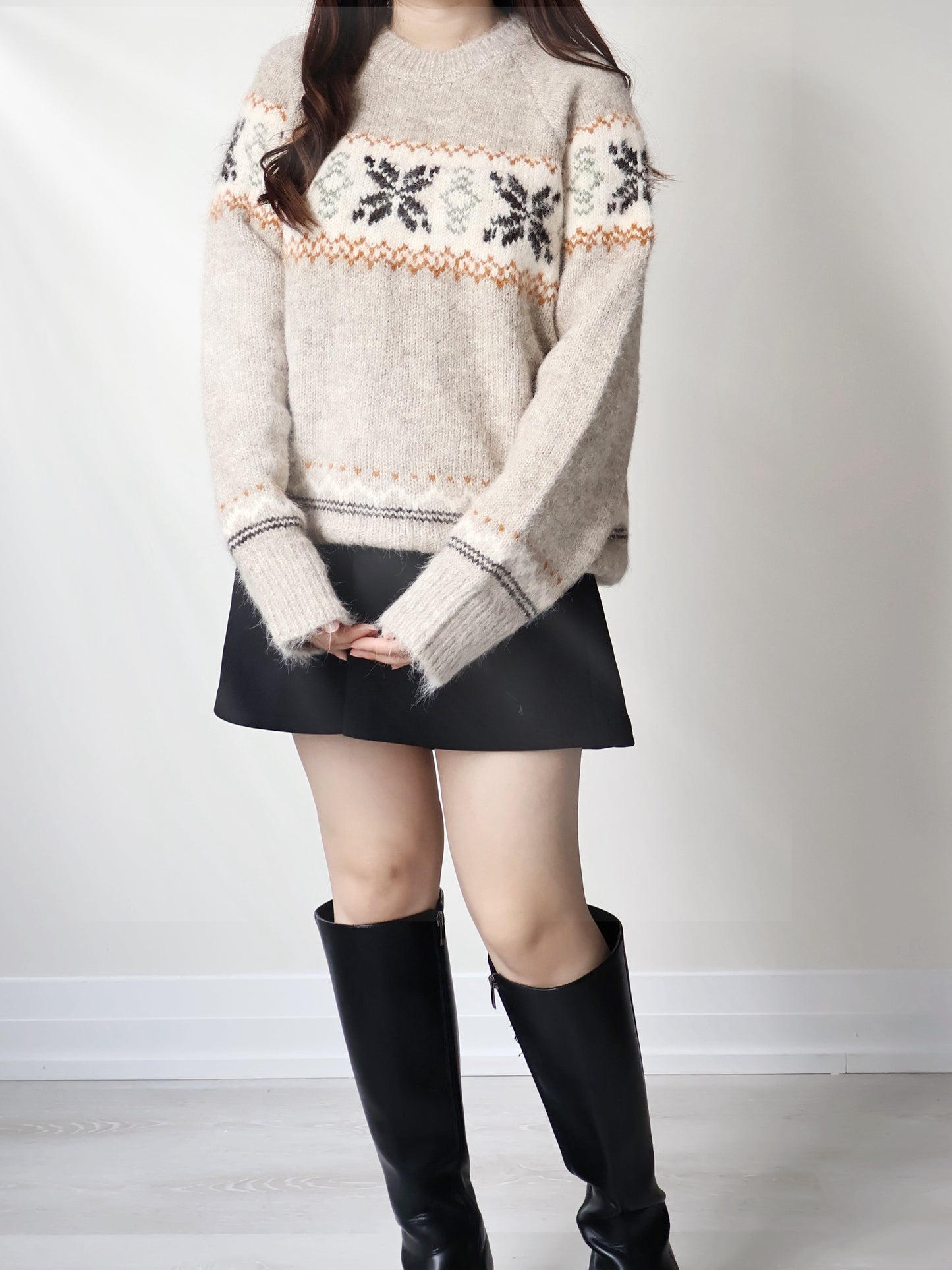[10% WOOL] Snowflake Oversized Sweater(Oatmeal)