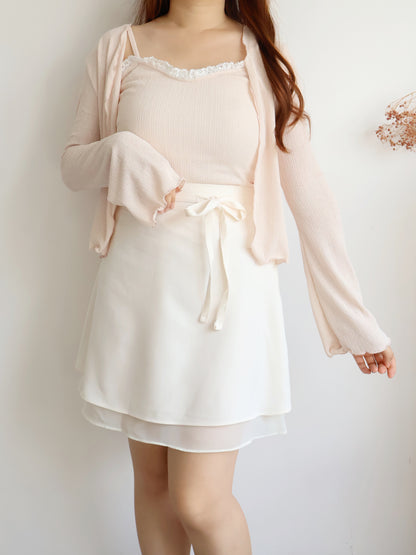Pastel Lace-trim Cami & Cardigan 2-Piece Set(Peach)