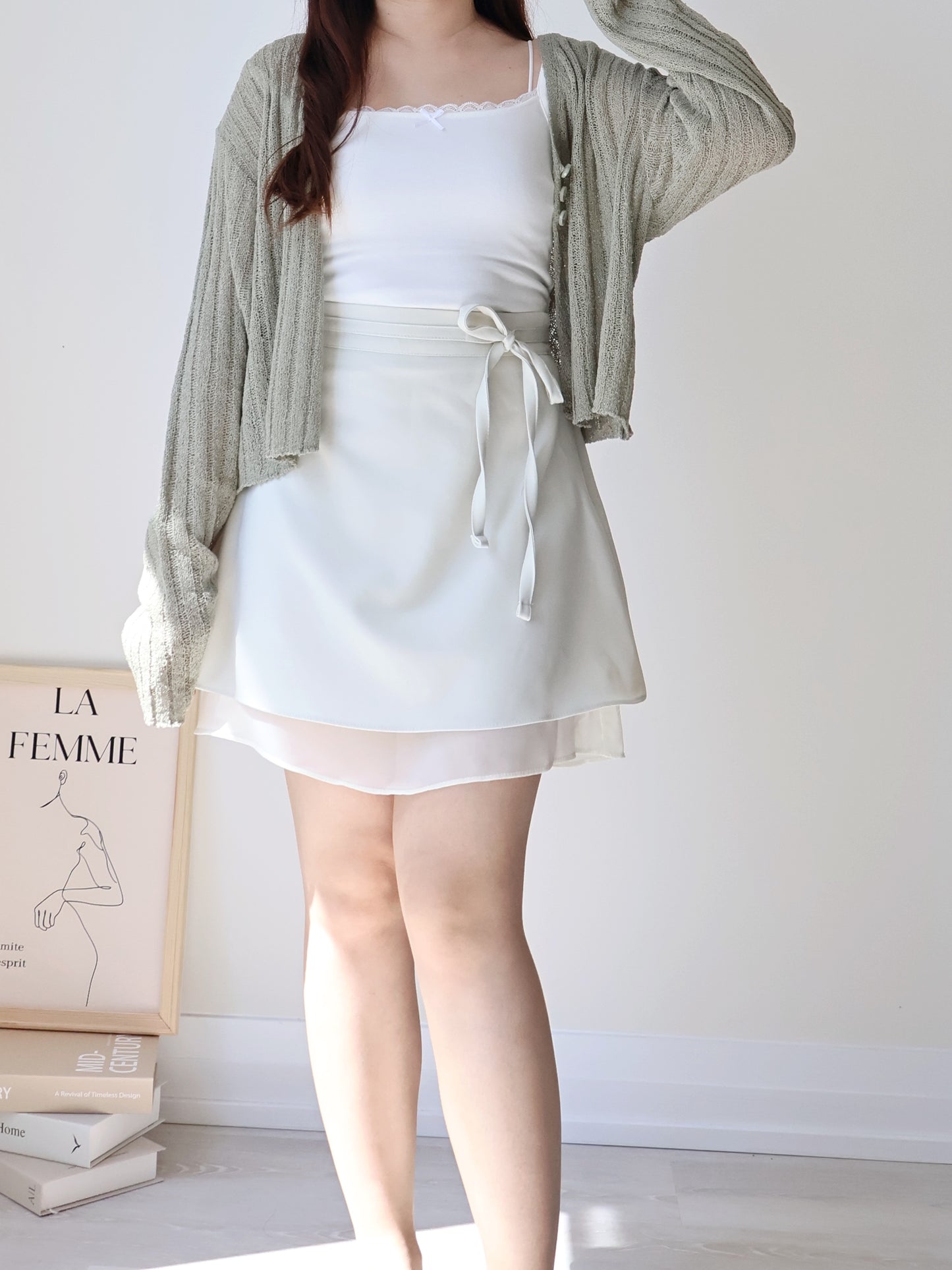Relaxed Cinnamon V-Neck Knit Cardigan(Matcha)