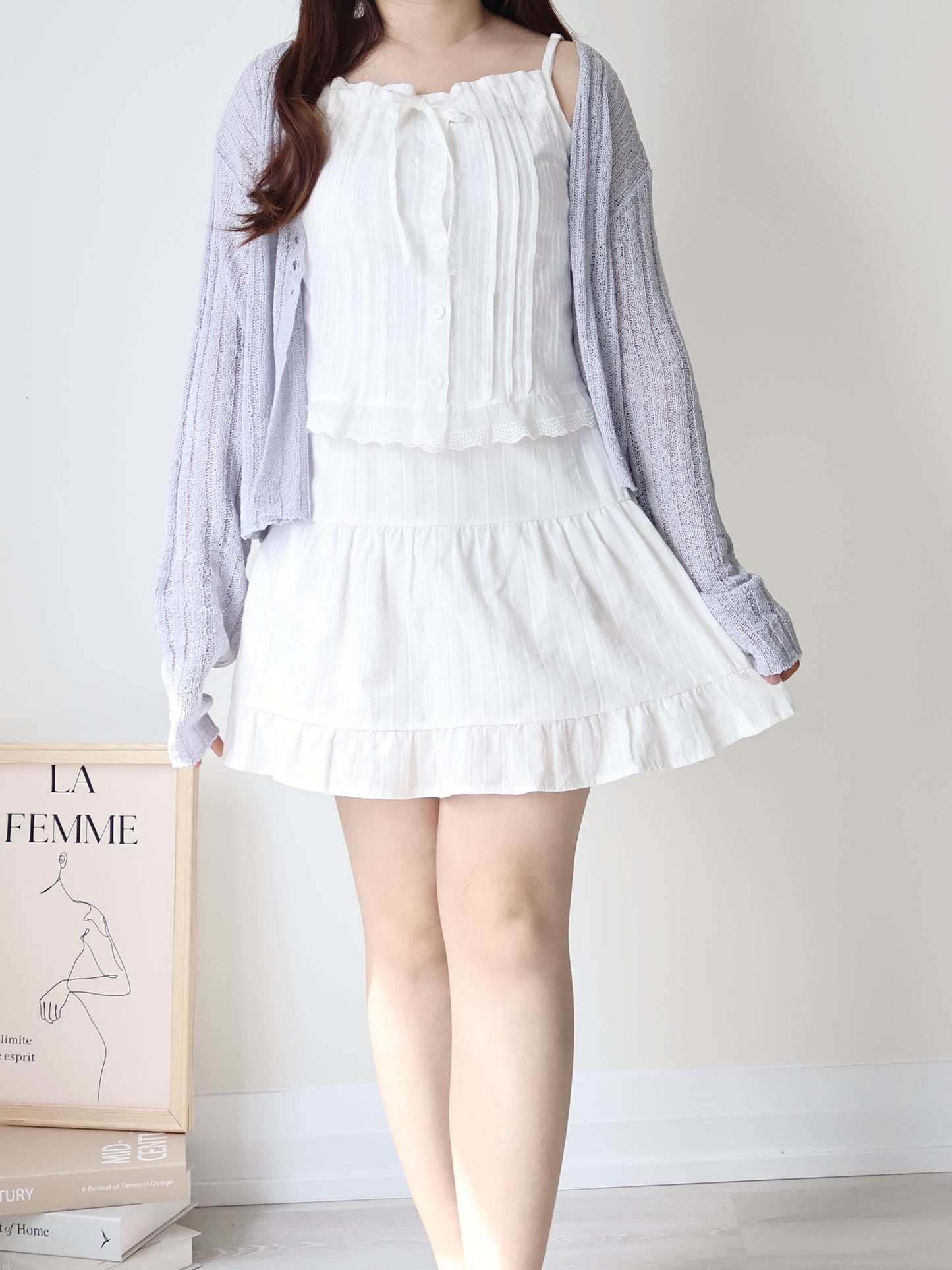 Relaxed Cinnamon V-Neck Knit Cardigan(Greyish blue)