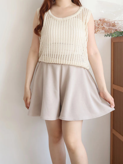 [Hidden Waistband] 365 Comfy A-Line Wide-Leg Cotton Shorts with Pockets(Beige)