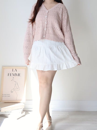 Romance V-Neck Eyelet Knit Cardigan(Peach)