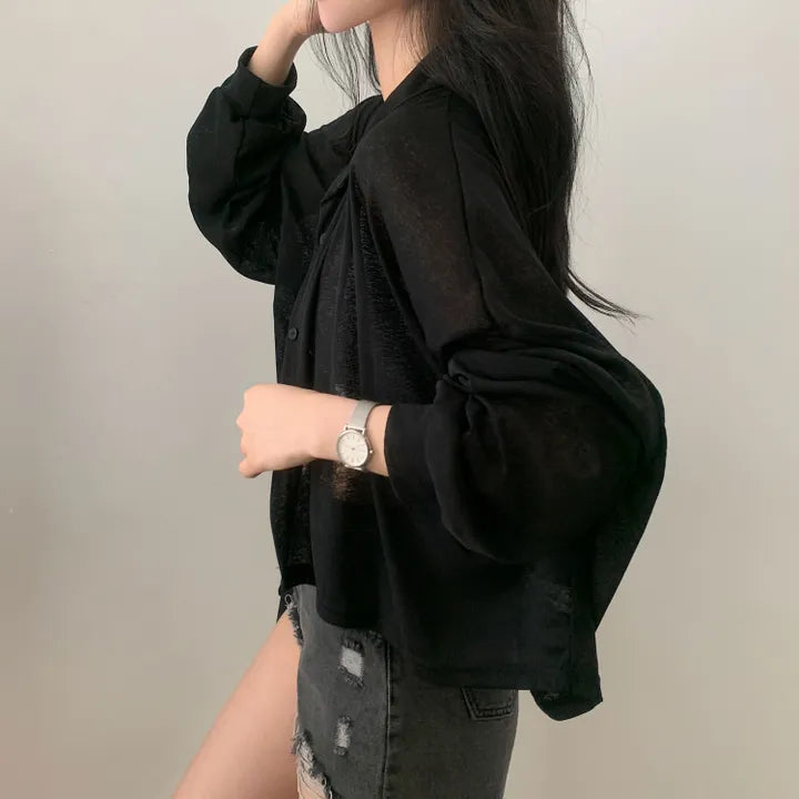 Morning Mist Sheer Layering Oversized Shirt(4 colors)