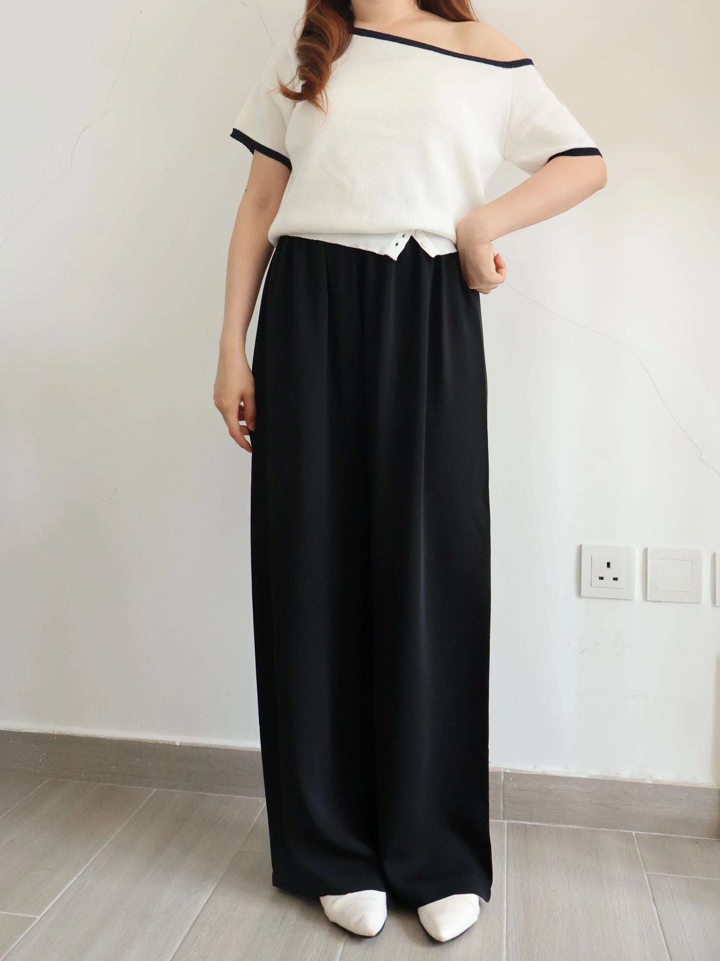[Wrinkle-Free] -5KG Air-Flow Wide-Straight Slacks(Black)