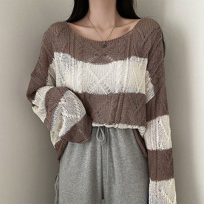 Soft Cable-Knit Colour-Block Top(Brown)