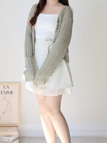 Relaxed Cinnamon V-Neck Knit Cardigan(Matcha)