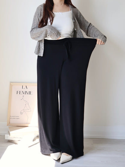 [2 Lengths] Cloud-Soft & Silk-Touch Cooling Wide-Leg Pants with Pockets(Black)