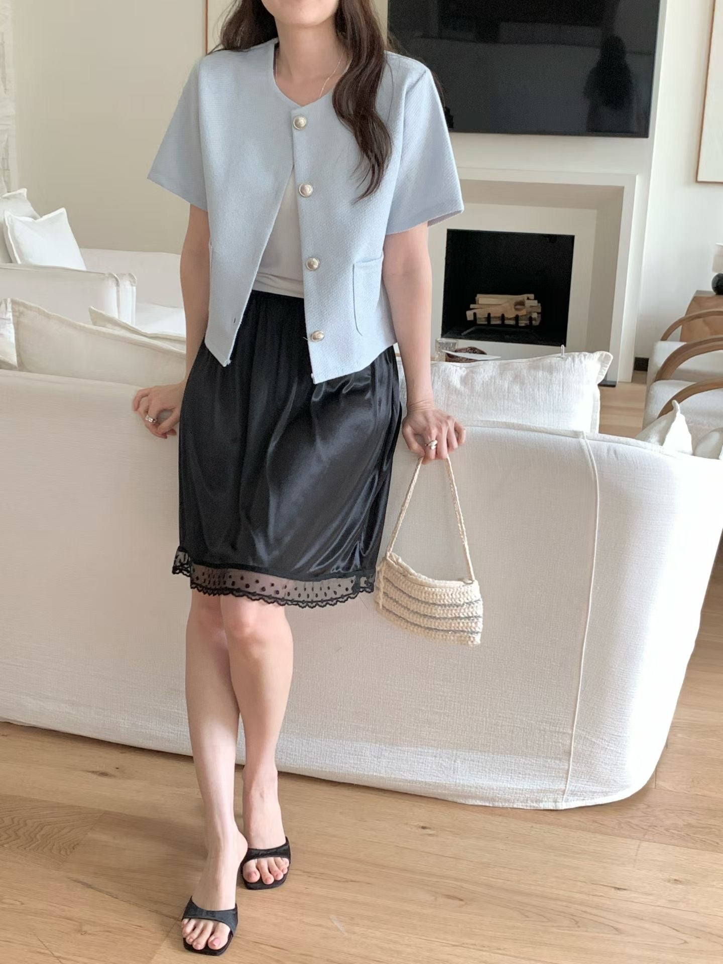 Sophisticated Sculptural Button Tweed Jacket(3 Colors)